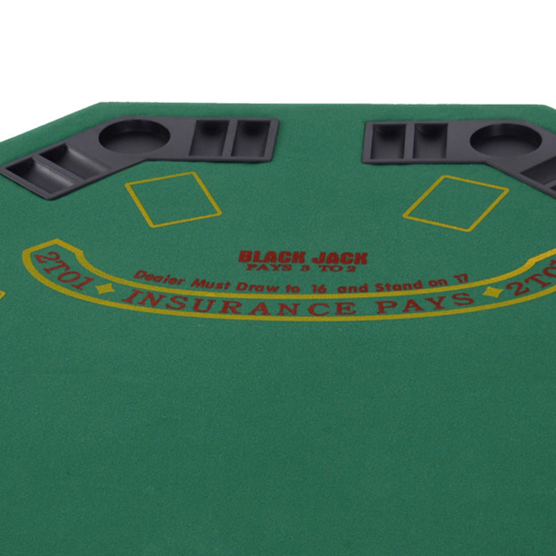 8 Player Folding Games Poker Table with Chip Cup Holder Steel Base Felt Top Octagon Blackjack Green
