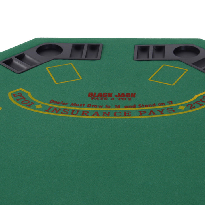 8 Player Folding Games Poker Table with Chip Cup Holder Steel Base Felt Top Octagon Blackjack Green