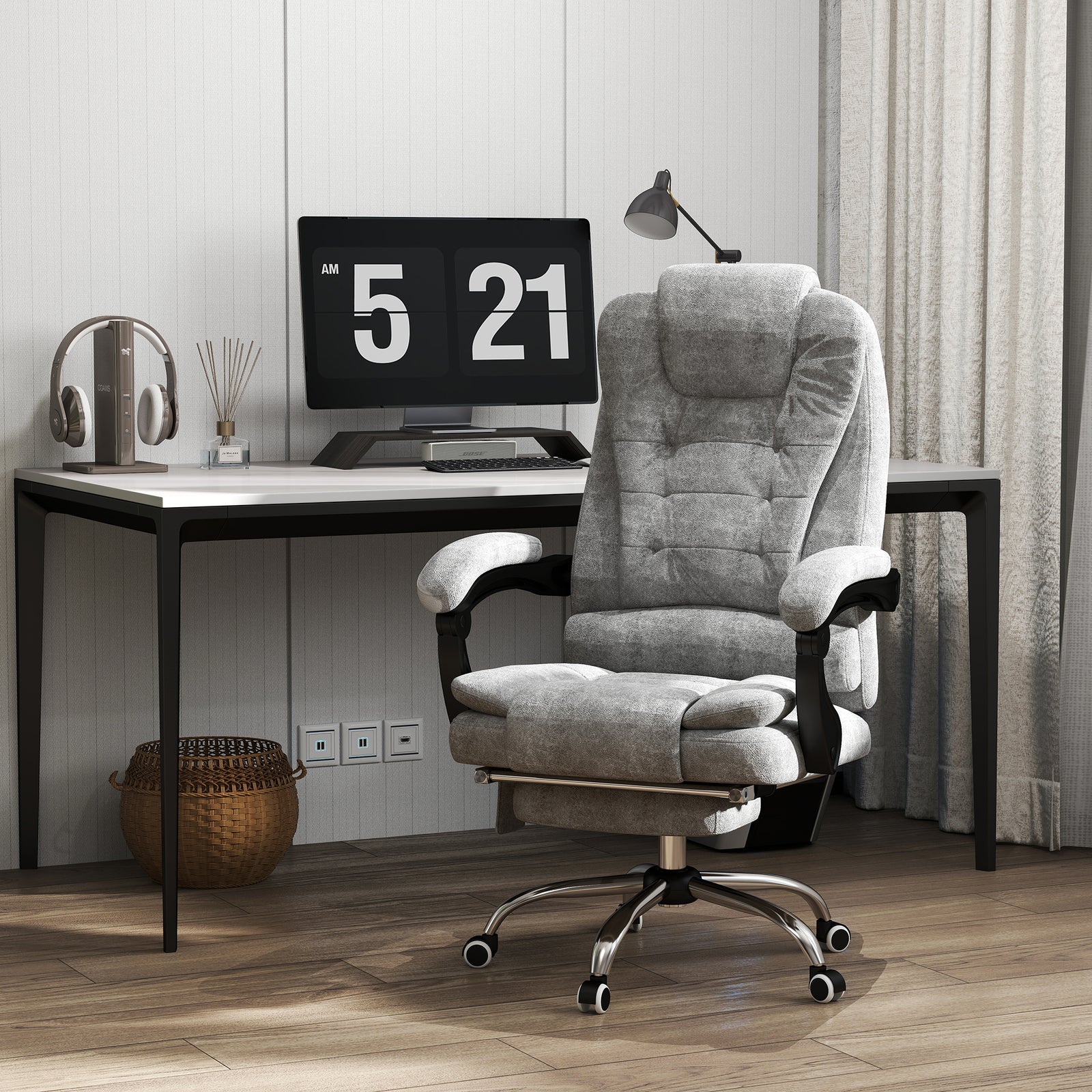 Heated 6 Points Vibration Massage Executive Office Chair Adjustable Swivel Ergonomic High Back Desk Chair Recliner with Footrest Grey