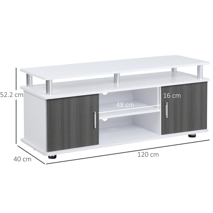 TV Cabinet Unit for TVs up to 50'' with Storage Shelf and Cupboards, Living Room Entertainment Center Media Console, Grey and White