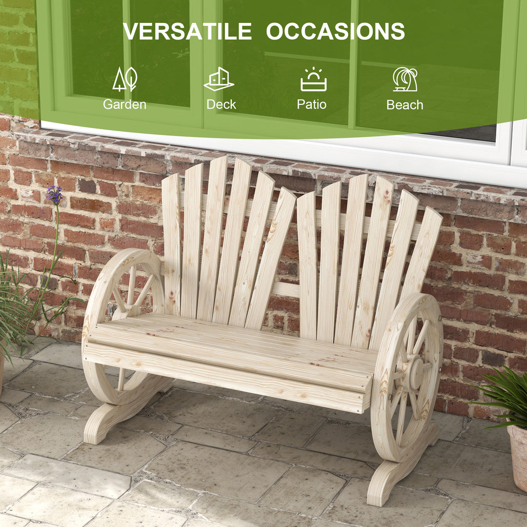 Fir Wood Love Seats with Wheel-Shaped Armrests, Large Load-Bearing Cha
