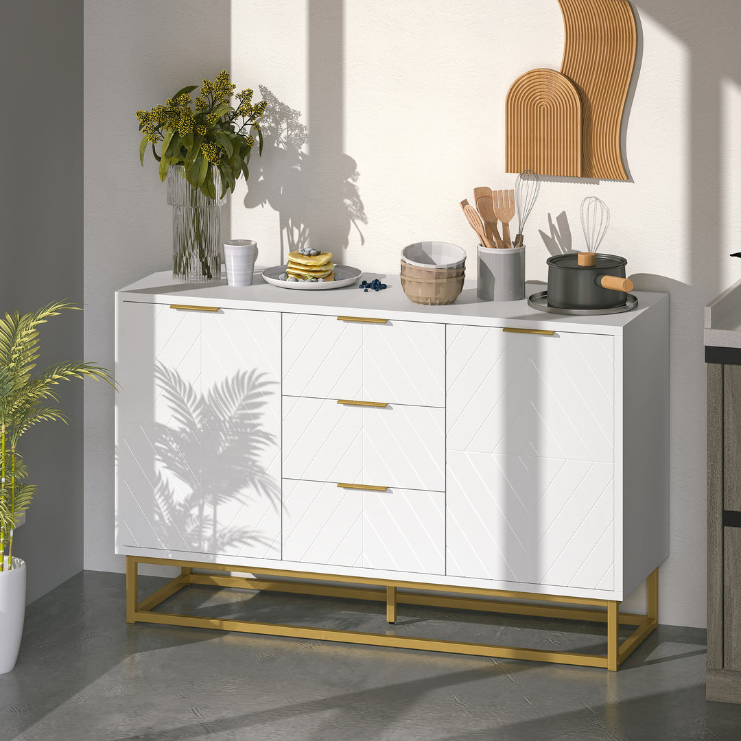 Sideboard with 3 Drawers and Adjustable Shelves for Living Room - White