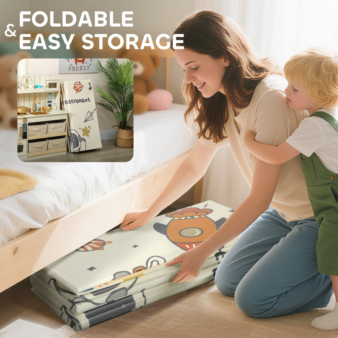 AIYAPLAY Baby Play Mat, Double Sideded Foldable Kids Crawling Mat, Reversible & Waterproof, Astronaut and Planet
