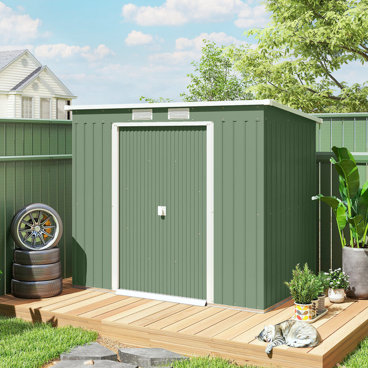 MCL 7 x 4ft Galvanised Steel Garden Shed, with Foundation Kit - Green
