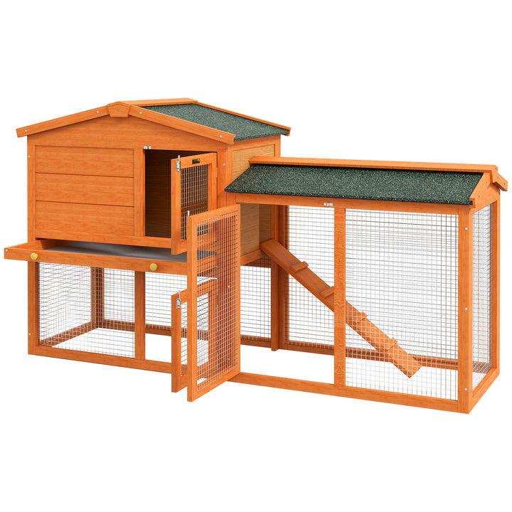 PawHut 2 Tier Rabbit Hutch with Run, Ramp, Slide-out Tray, for Garden, Yard, Orange | Aosom UK