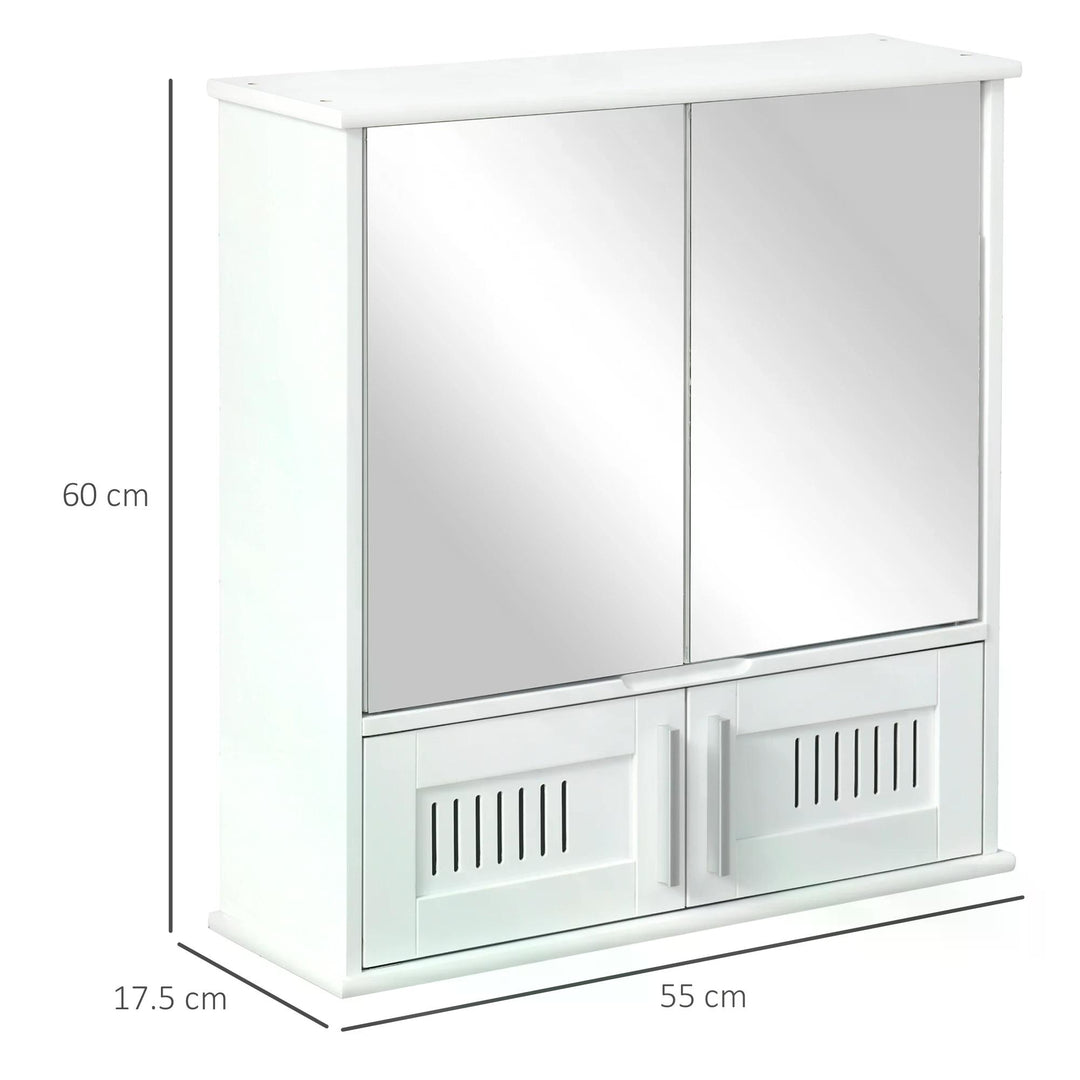 kleankin Wall Mirror Cabinet: Double Door Storage with Adjustable Shelf, White | Aosom UK