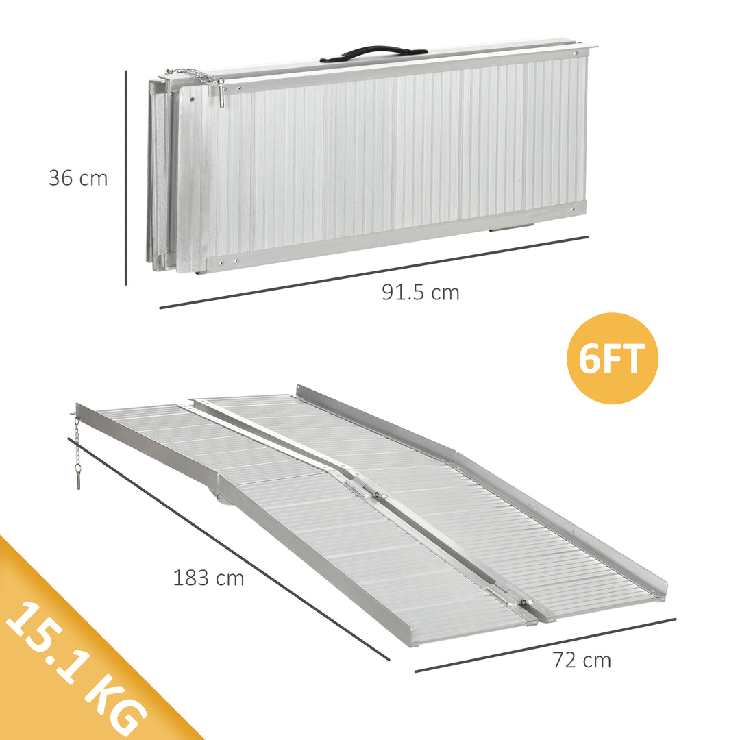 Textured Aluminum Folding Wheelchair Ramp, 183 x 72 cm Portable Threshold Ramp, for Scooter Steps Home Stairs Doorways