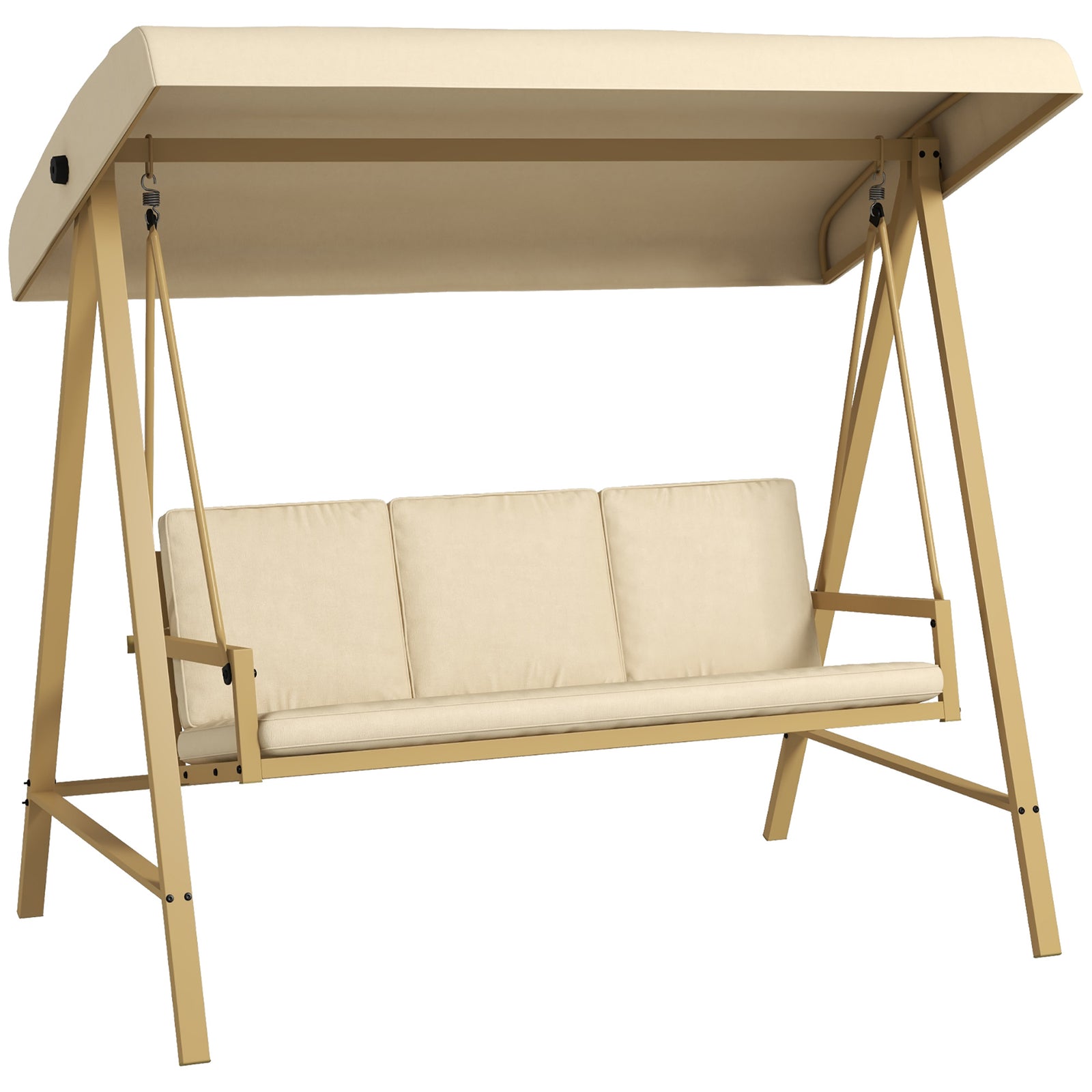 Three-Seat Garden Swing Chair, with Adjustable Canopy - Beige