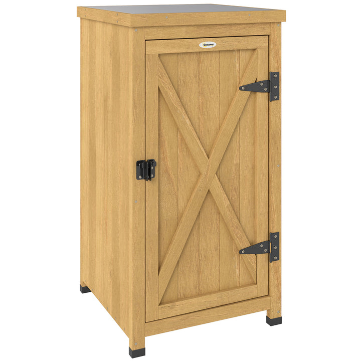 Wooden Garden Shed, Garden Tool Storage Shed with Metal Top and Shelf,