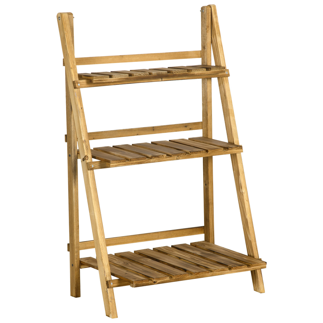 Wooden Folding Flower Pot Stand 3 Tier Garden Planter Display Ladder Gardener Storage Shelves Rack Herb Holder (60L x 37W x 93H cm)