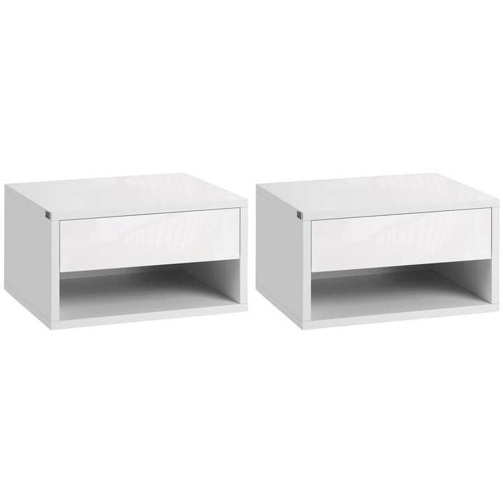 HOMCOM 2 Pieces White Bedside Cabinets w/ Slide-out Drawers and Bottom Shelves, 37W x 32D x 21Hcm | Aosom UK