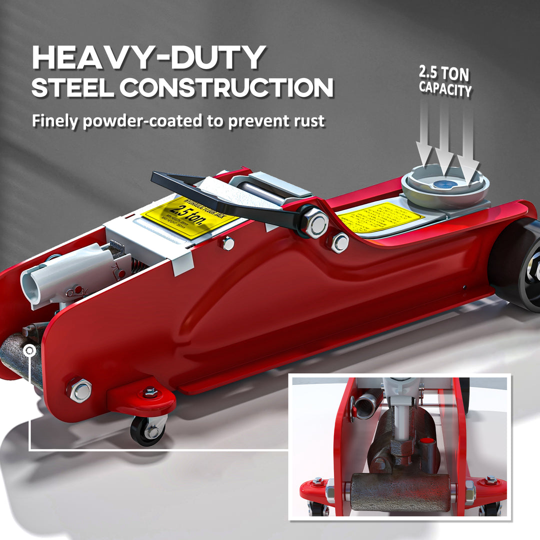 Low Profile Jack, Hydraulic Racing Floor Jack, 8-38cm Lifting Range, 2.5 Ton Capacity, Red