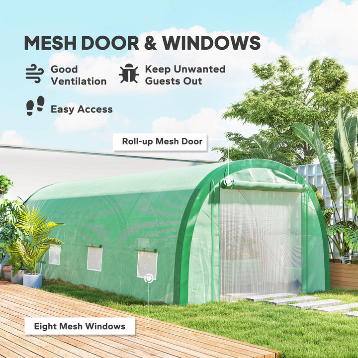 6 x 3(m) Polytunnel Greenhouse with Upgraded Structure, Mesh Door and 