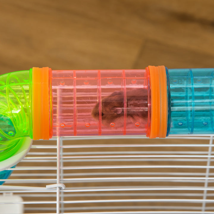 Hamster Cage, Gerbil Cage 3 Tier for Dwarf Hamster with Tube, Exercise Wheel, Water Bottle, Food Dish 59 x 36 x 47 cm- Blue