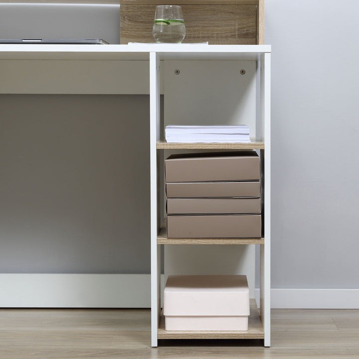 Computer Desk with Drawers and Storage Shelves, Office Desk Writing Table with Printer Stand, Large Workstation for Study Play Work Home Office, 137 x 55 x 92cm, Oak