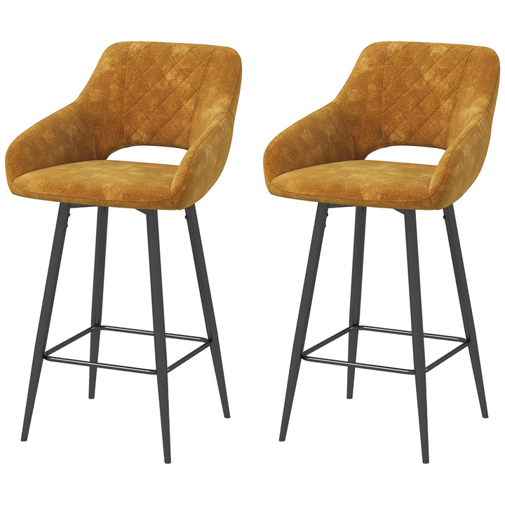 HOMCOM Set of Two Velvet-Feel Bar Stools - Brown | Aosom UK