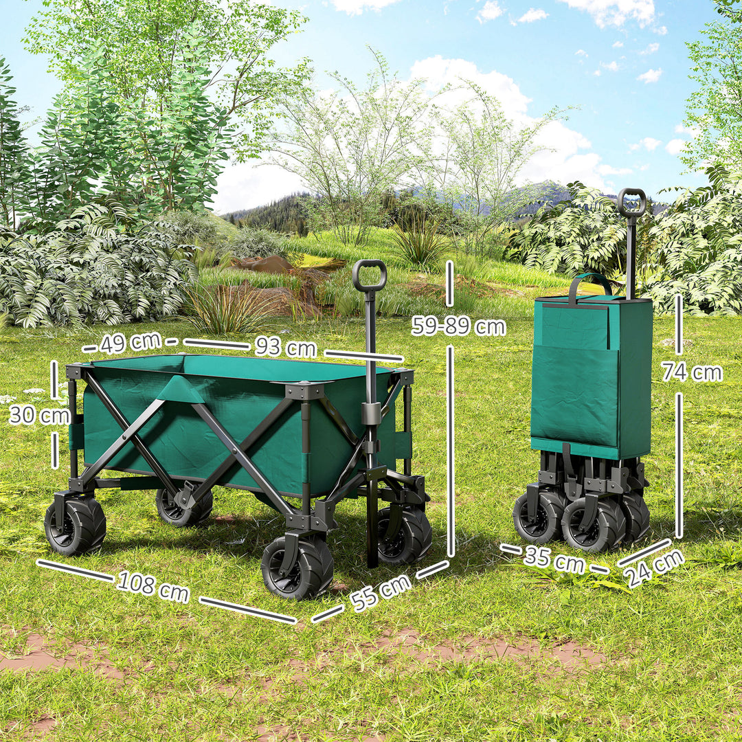 140L Festival Trolley on Wheels, Folding Camping Trolley Cart with Telescopic Handle, Big Wheels for Outdoor Garden Beach Fishing, Green