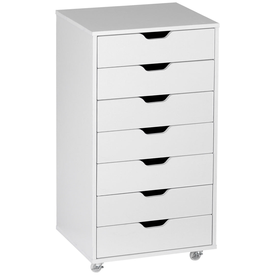 Seven-Drawer Filing Cabinet, with Wheels - White