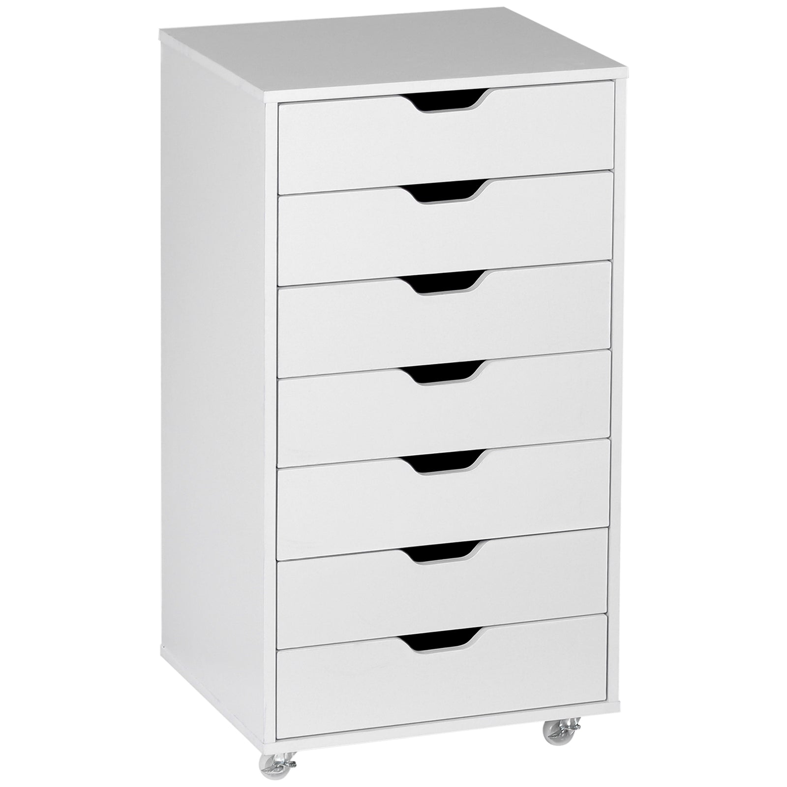 Seven-Drawer Filing Cabinet, with Wheels - White