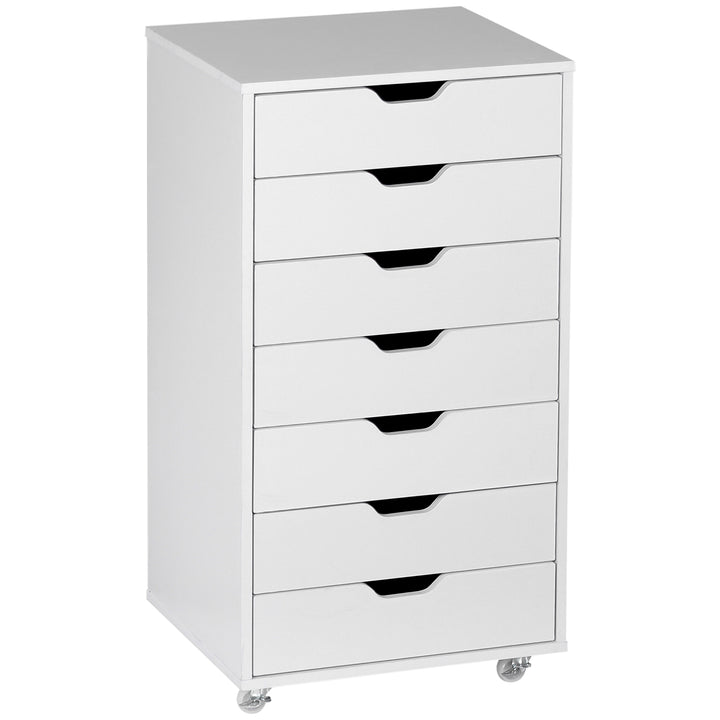 Seven-Drawer Filing Cabinet, with Wheels - White