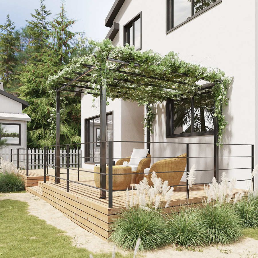 3 x 3 Meter Metal Pergola Garden Gazebo Grape Trellis for Climbing Plants Outdoor Sun Shelter Arbours