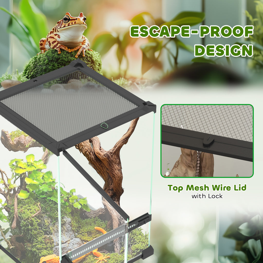 12L Vivarium for Lizards, Frogs, Snakes, Turtles, Tortoises w/ Anti-Escape Design, Ventilation