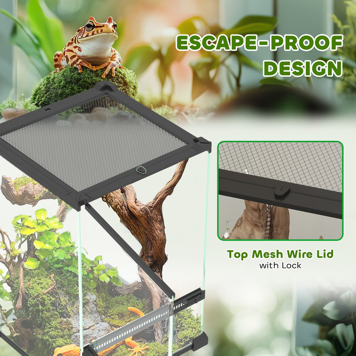 12L Vivarium for Lizards, Frogs, Snakes, Turtles, Tortoises w/ Anti-Escape Design, Ventilation