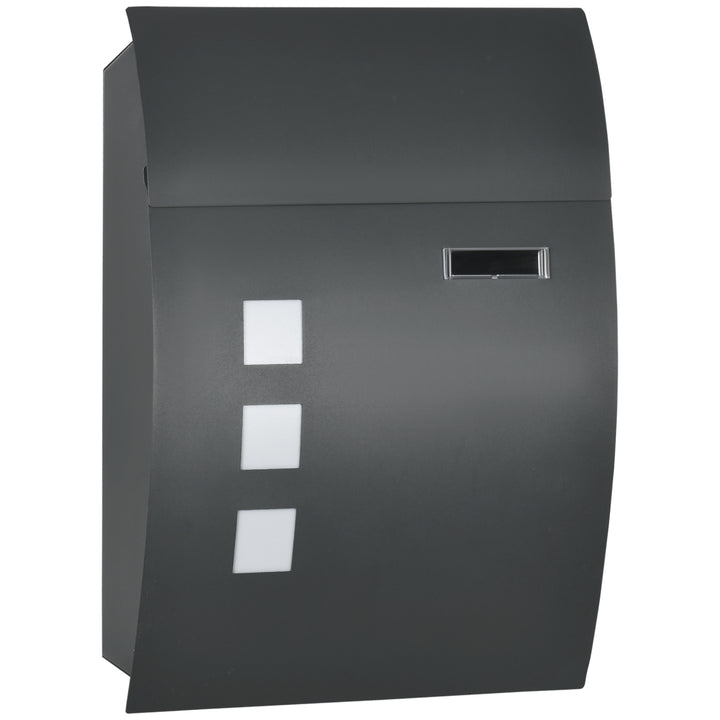 HOMCOM Wall Mounted Letter Box, Weatherproof Post Box for Outside Wall, Modern Mailbox with 2 Keys, Viewing Windows and Nameplate, Anthracite Grey