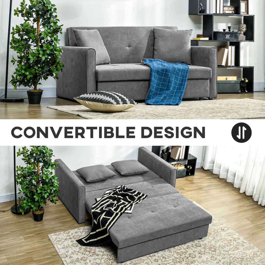 2 Seater Sofa Bed, Convertible Bed Settee, Modern Velvet Loveseat Sofa Couch with 2 Cushions, Hidden Storage for Living Room, Guest Room, Grey