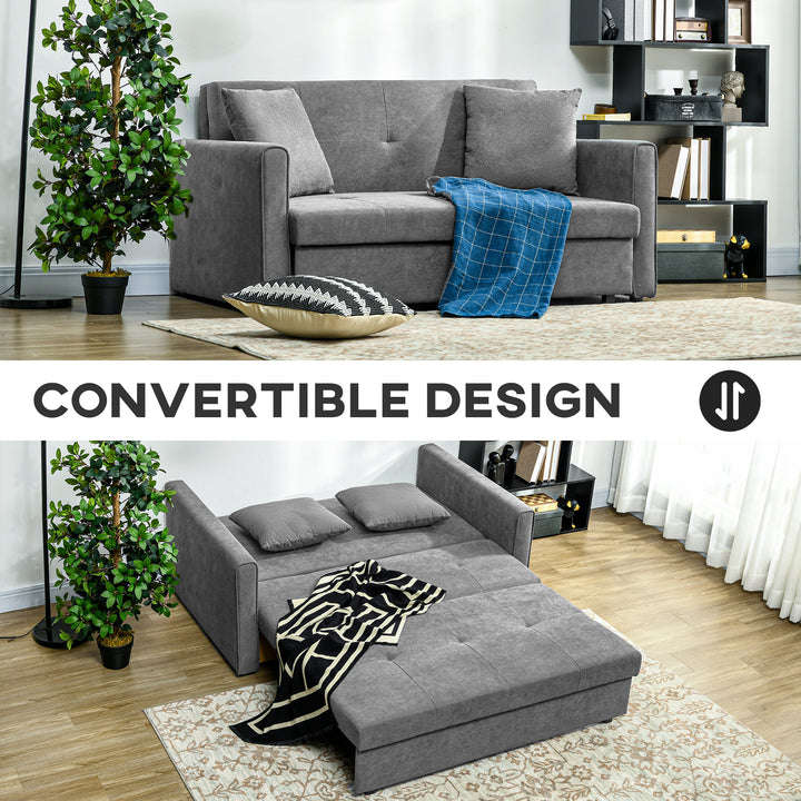 2 Seater Sofa Bed, Convertible Bed Settee, Modern Velvet Loveseat Sofa Couch with 2 Cushions, Hidden Storage for Living Room, Guest Room, Grey