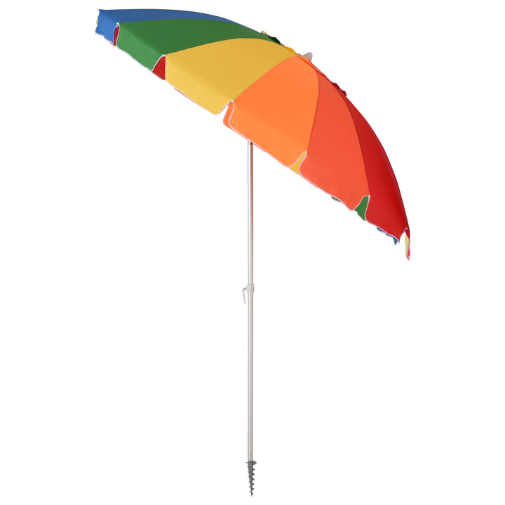 Outsunny Waterproof Arc Beach Umbrella: 2.4m with Sand Anchor, Tilt Adjustment, Carry Bag - Multicolour | Aosom UK