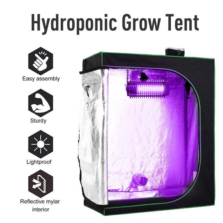 Grow Tent Reflective Mylar Hydroponic with Adjustable Vents and Floor Tray for Indoor Plant Growing, 120 x 60 x 150 cm (47" x 23.5" W x 59")