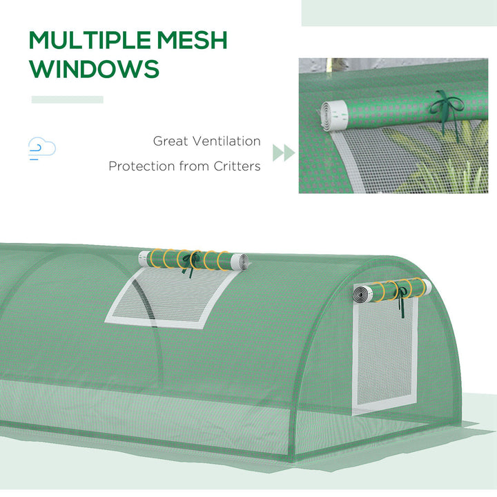 Outsunny PE Mini Greenhouse, 3m Portable Tunnel Green House with 5 Mesh Windows, Green Grow House Steel Frame for Indoor and Outdoor, Green