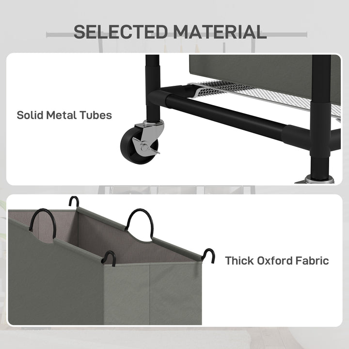 3x 42L Laundry Basket Unit, with Hanging Rail - Black/Grey