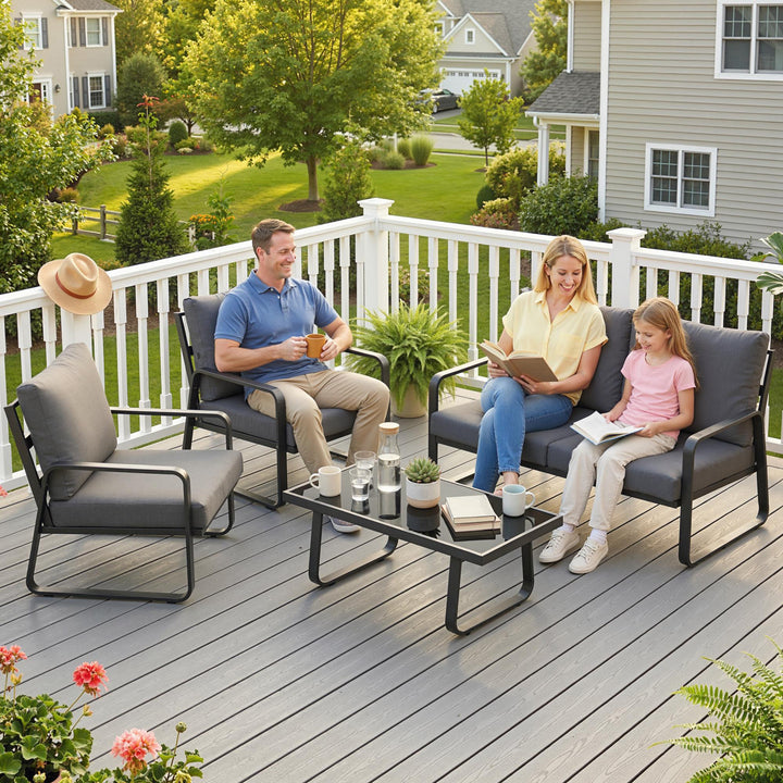4 Piece Garden Furniture Set, Outdoor Sofa Set with Loveseat, 2 Armcha