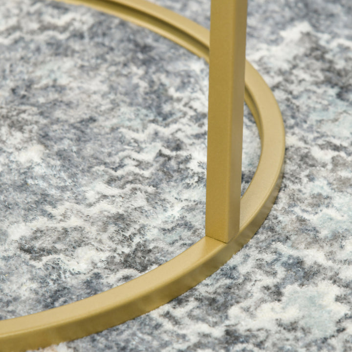 MCL Nest of Tables, Round Coffee Table Set of 2, Nesting Tables with Embedded Tabletop and Metal Frame, Gold Side Table for Living Room, Bedroom