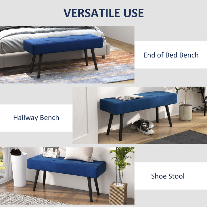 HOMCOM Upholstered Bedroom Bench with X-Shape Steel Legs, Elegant Hallway Bench for End of Bed, Blue | Aosom UK