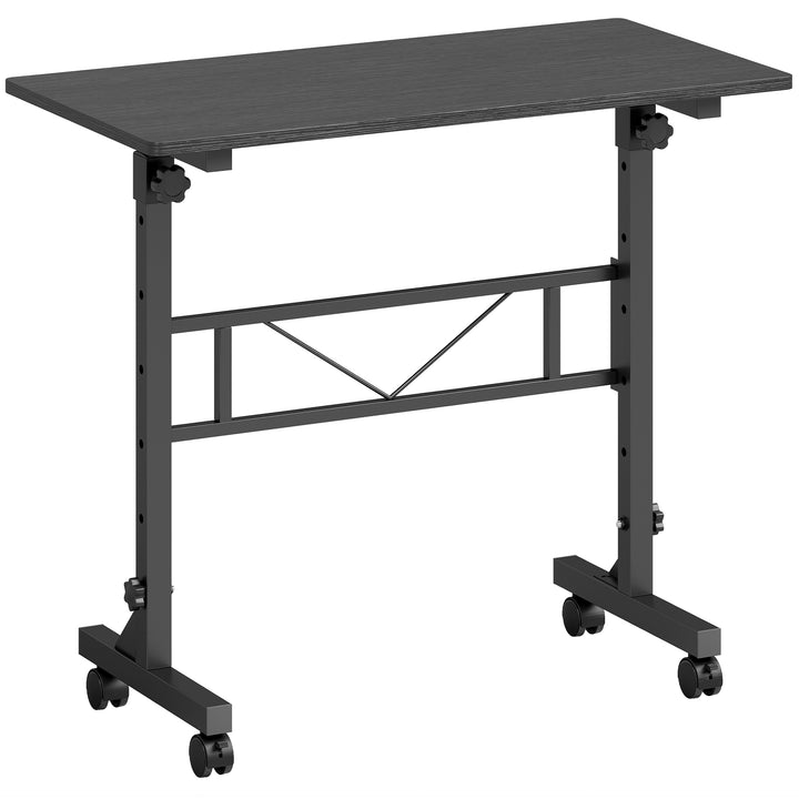 Overbed Table Adjustable Height Sofa Side Table with Wheels 80 x 40 cm - Black