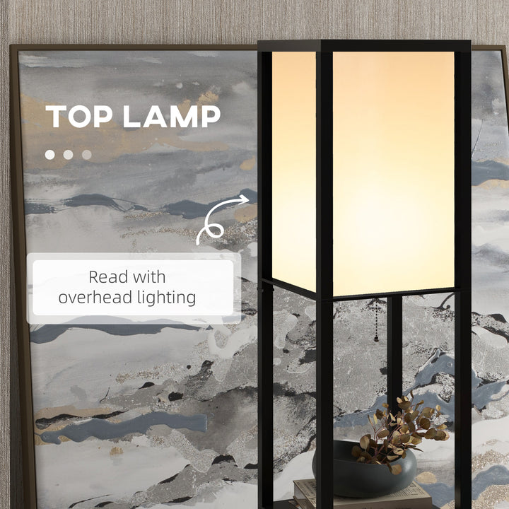 MCL Floor Lamp with Shelves and Top Light, Modern Corner Standing Lamp with TC Fabric Lampshade for Living Room, Bedroom, Bulb not Included, Black