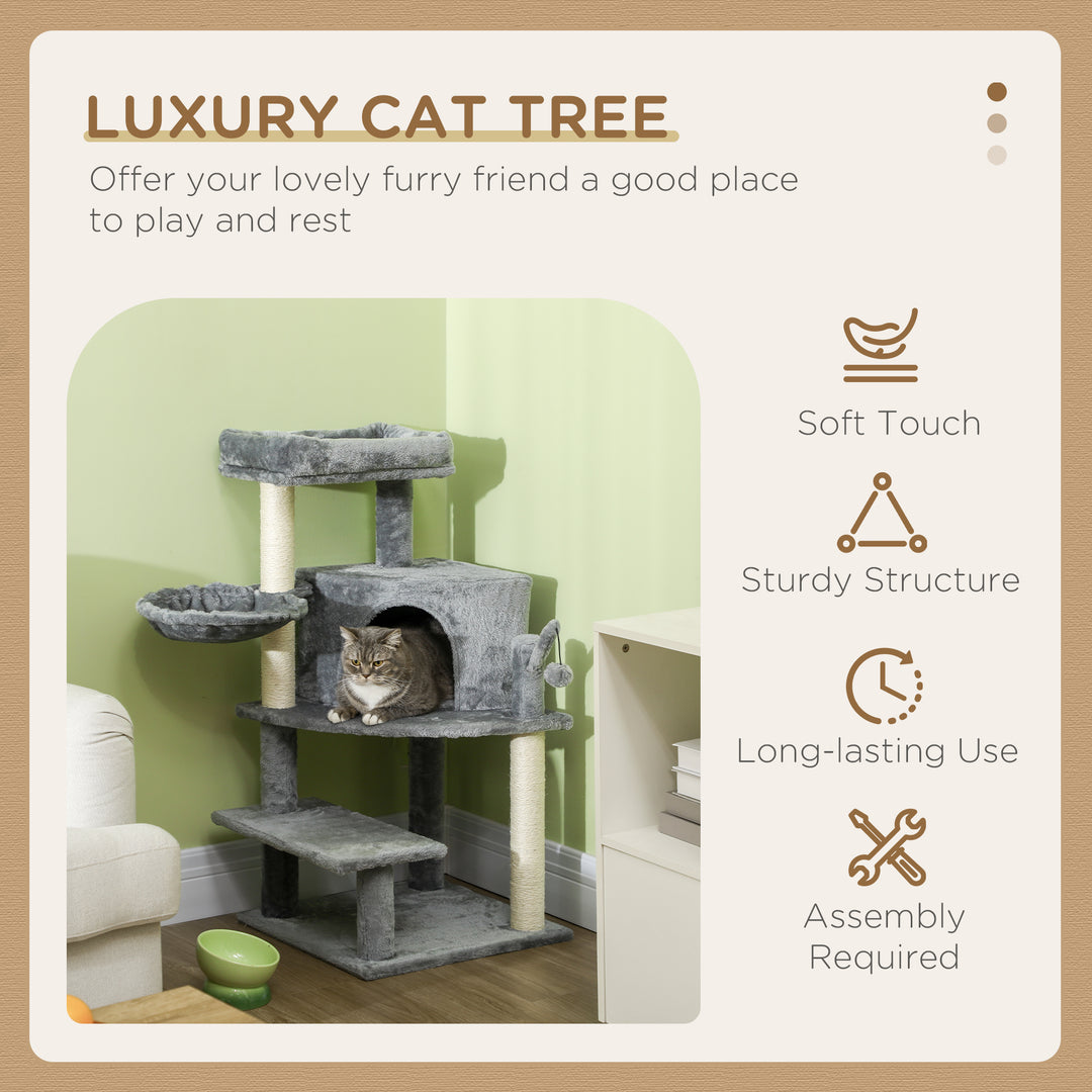 PawHut Sisal 100cm Cat Tree Tower with Sisal Scratching Post Grey | Aosom UK