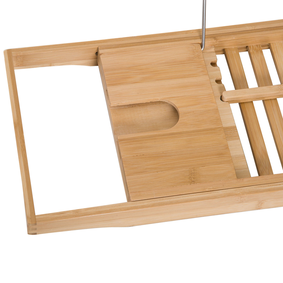 Extendable Bamboo Bathtub Shelf Rack Bath Caddy Tray Bathroom Storage, Set of 2
