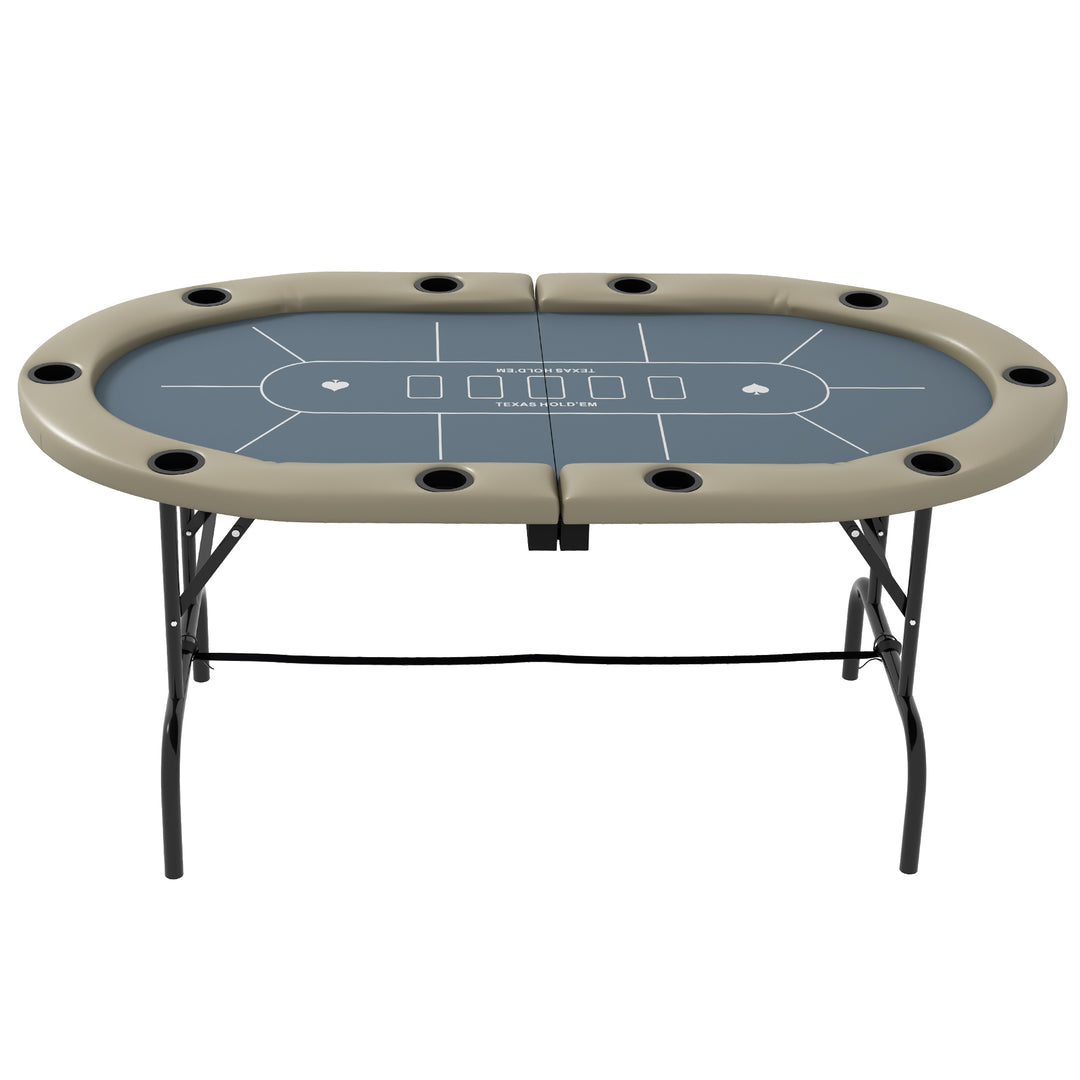 10 Player Folding Poker Table, with Cup Holders, Cushioning Edge, Brown and Blue