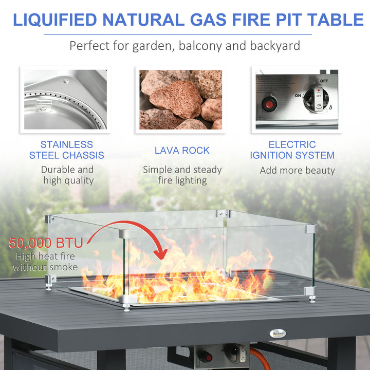 6-Piece Aluminium Garden Furniture Set with Fire Pit Table, Outdoor Dining Sofa Set with Cushions, Loveseats and Footstools, Sectional Corner Conservatory Furniture for Patio, Grey