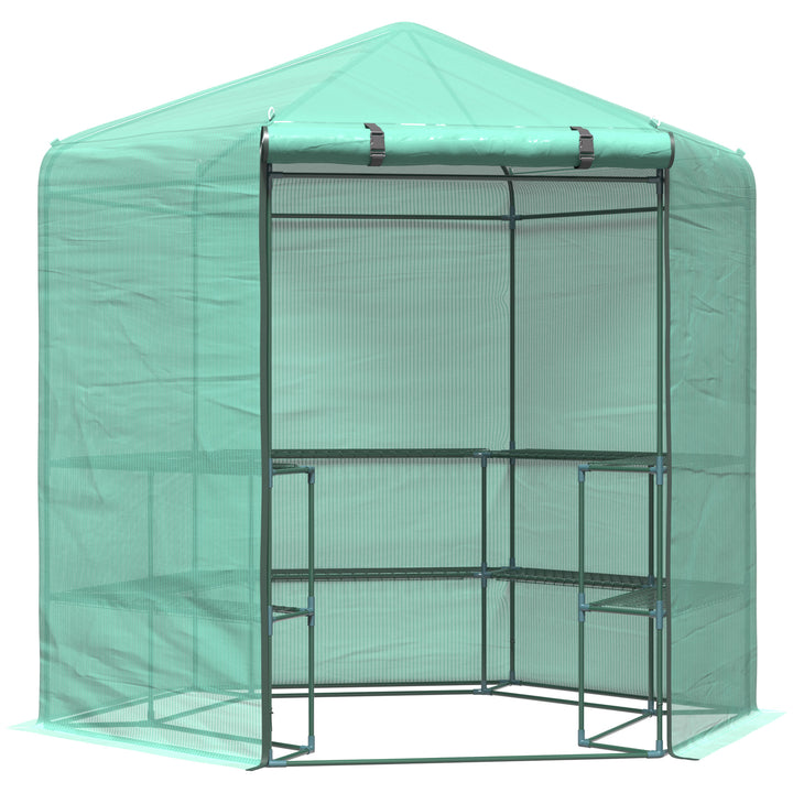 Outsunny Hexagon Walk In Garden Greenhouse PE Planter Flower Growth with Zipped Door 225 x 194 x 215H cm | Aosom UK