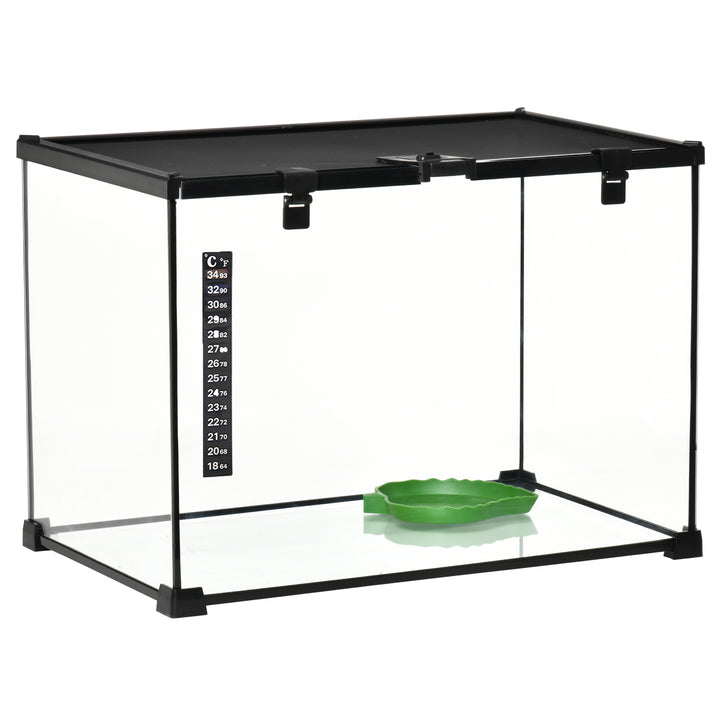Glass Reptile Terrarium Insect Breeding Tank Vivarium Habitats with Thermometer for Lizards, Horned Frogs, Snakes, Spiders - Large 50 x 30 x 35cm
