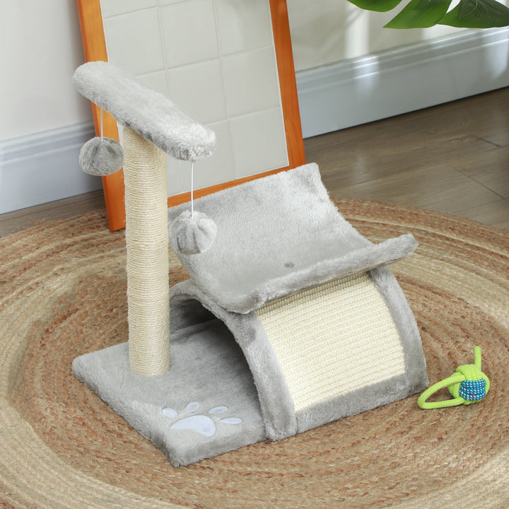 Cat Tree, Cat Tower for Kittens with Rotatable Top Bar, Sisal Scratching Post, Tunnel, Dangling Balls - Grey