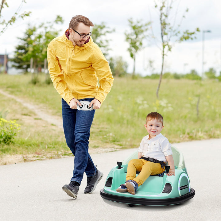 AIYAPLAY 360° Rotation Kids Bumper Car, 12V Waltz Car with Remote Control, Dual Joystick, Music, Lights