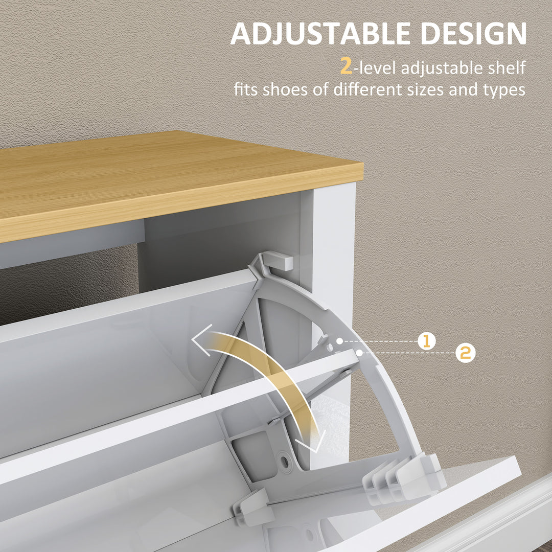 Slim Shoe Cabinet, Narrow Shoe Cupboard with 4 Flip Drawers, Adjustabl