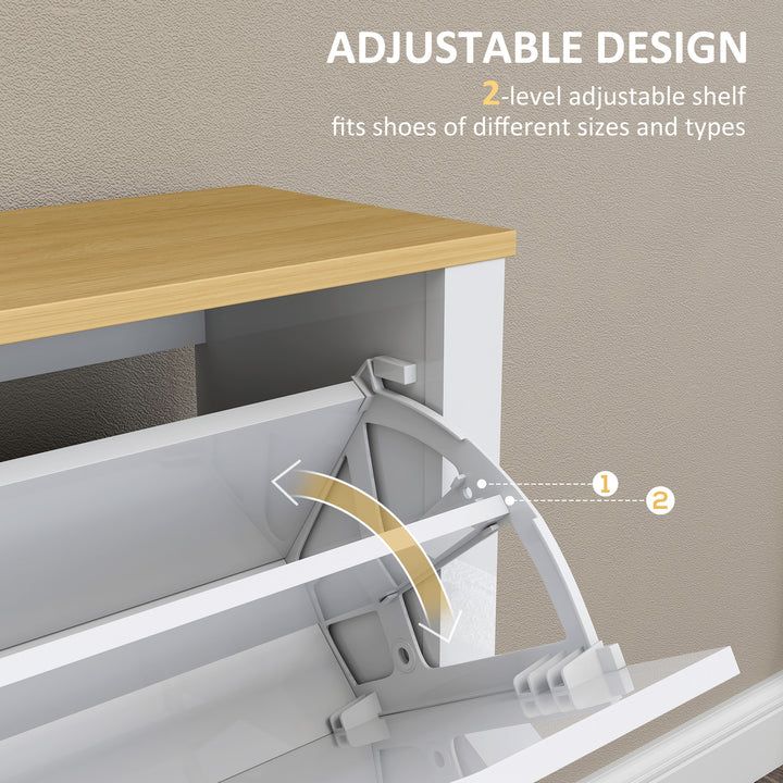 Slim Shoe Cabinet, Narrow Shoe Cupboard with 4 Flip Drawers, Adjustabl