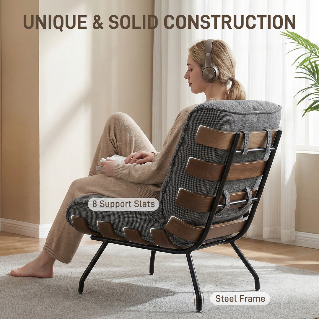 Accent Chair, Linen-look Fabric Reading Chair with Spring Cushion, Sla